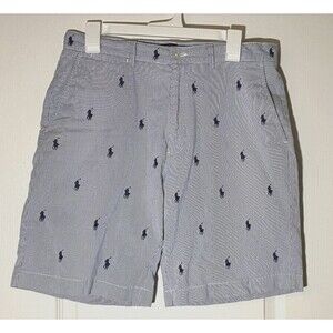 Polo Ralph Lauren Shorts Mens 33 Blue White Prospect Classic Chino Pony Print